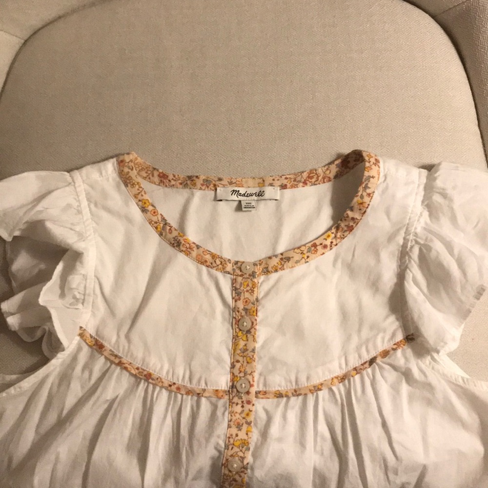Madewell Tank Top Ruffle Sleeves & Floral Trim